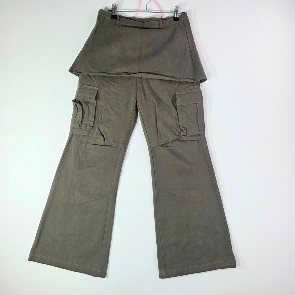 Y2K Streetwear Brown Skirted Cargo Pants Wide Leg Size S 28x28